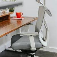 White Ergonomic Office Chair with Mesh Back and Armrests